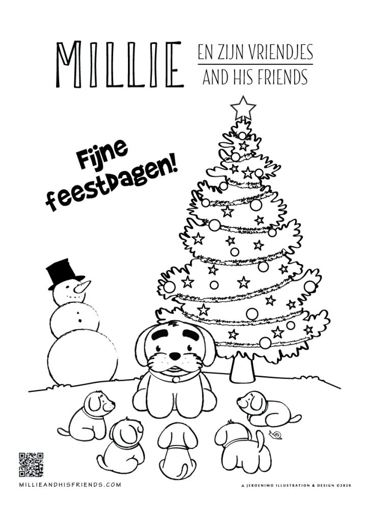 Gratis download kleurplaat kerstboom hond